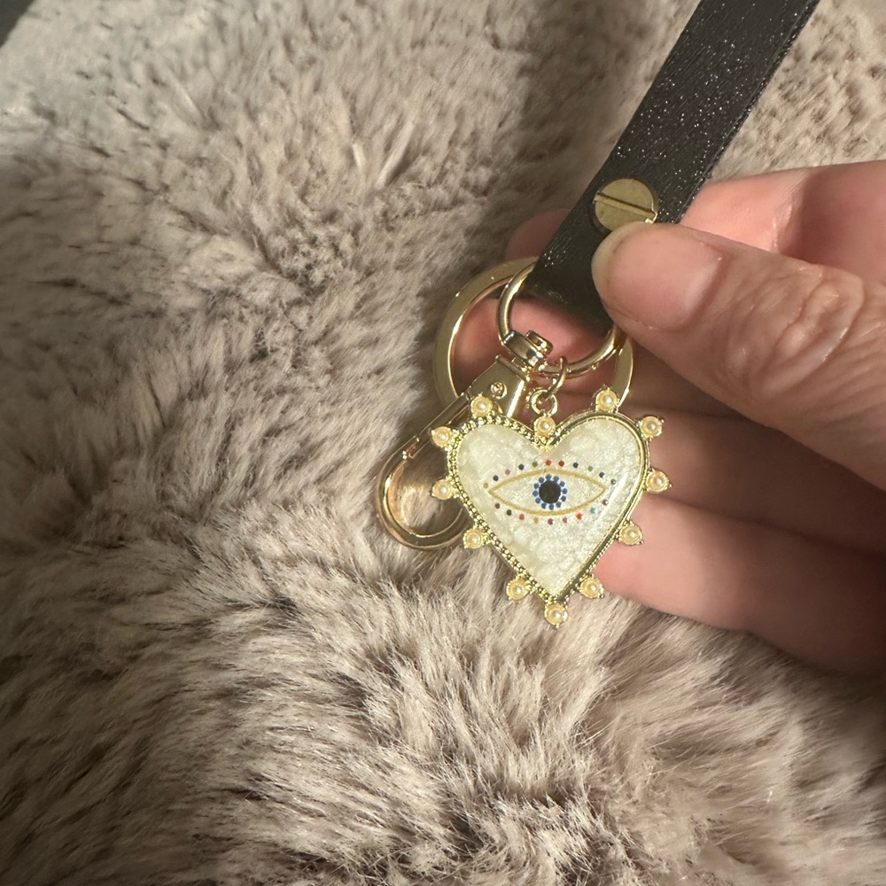 Gold and White Evil Eye Heart Keychain